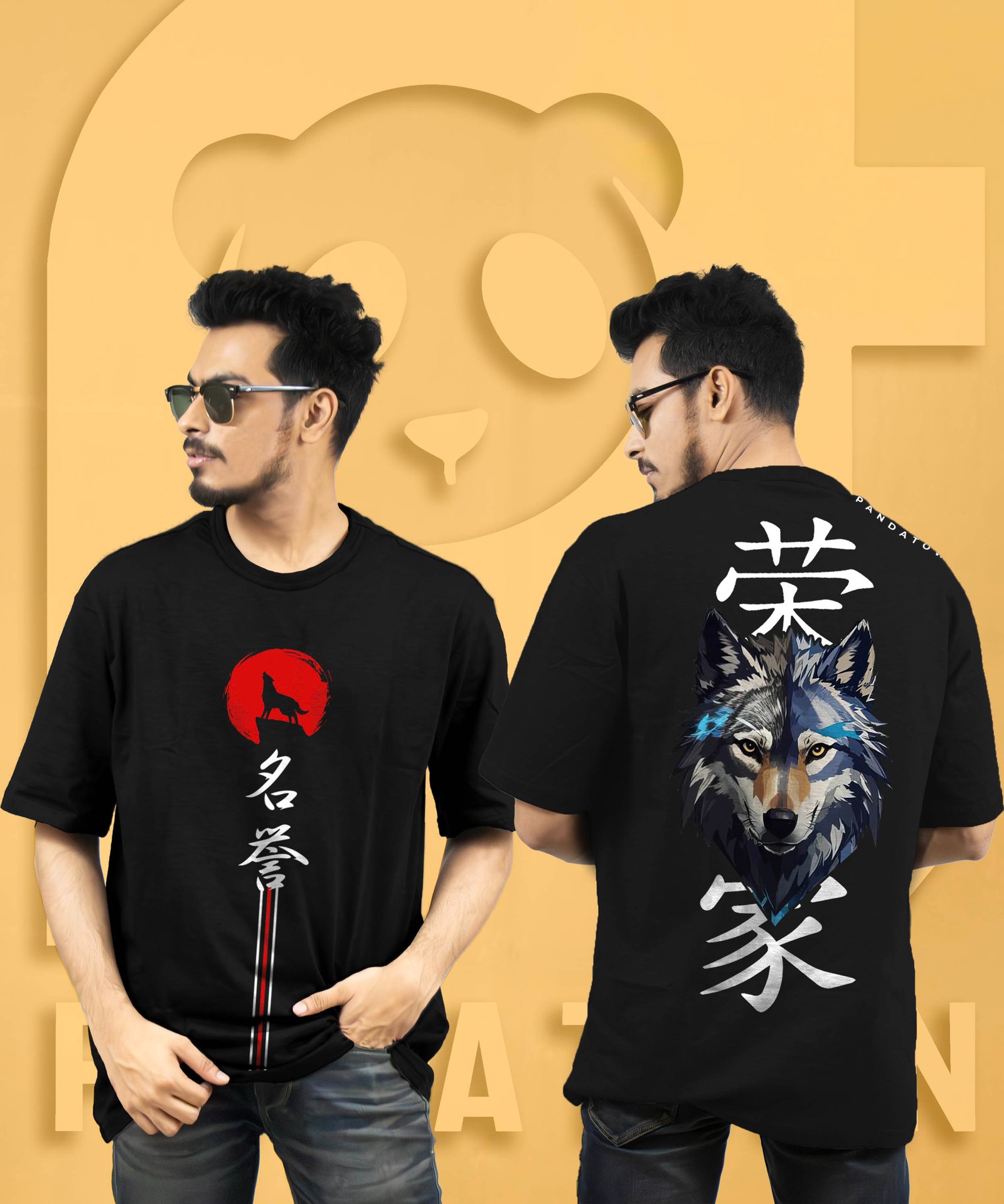 Wolf and Honour Back Printed Drop Shoulder T-Shirt