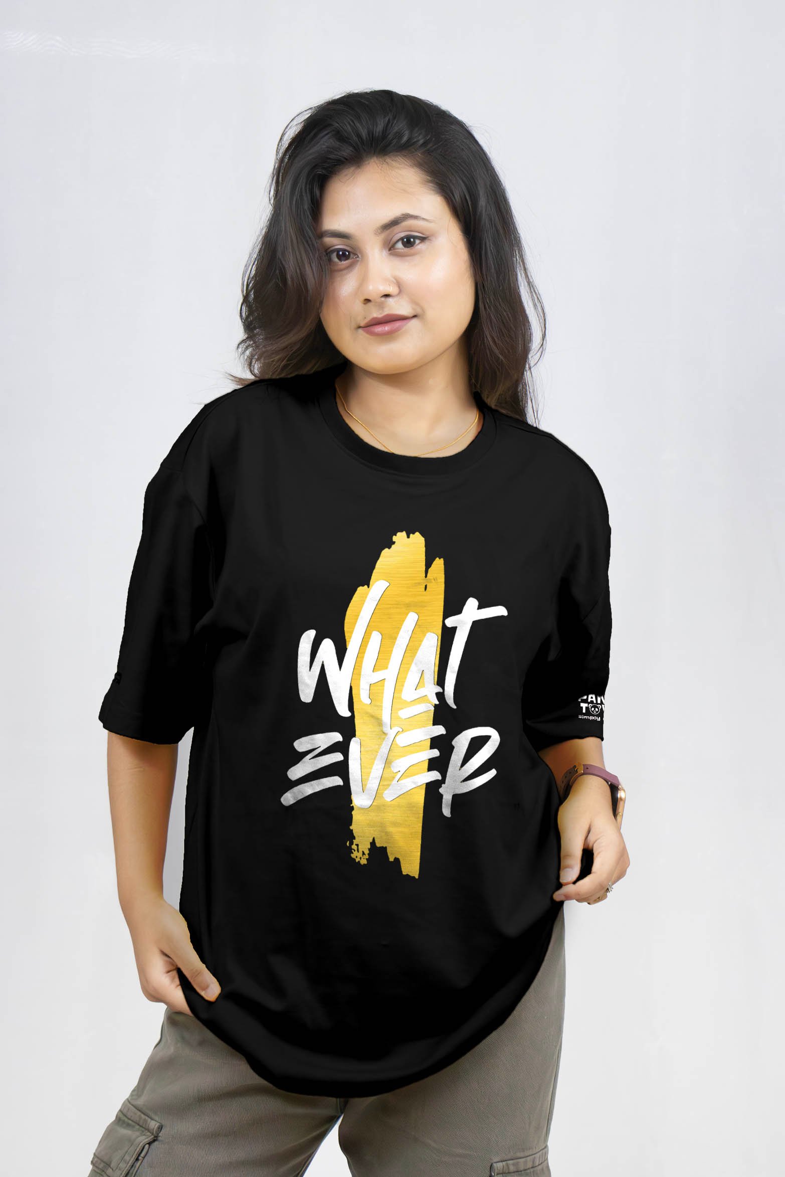 Whatever ! Golden Printed Drop Shoulder T-Shirt
