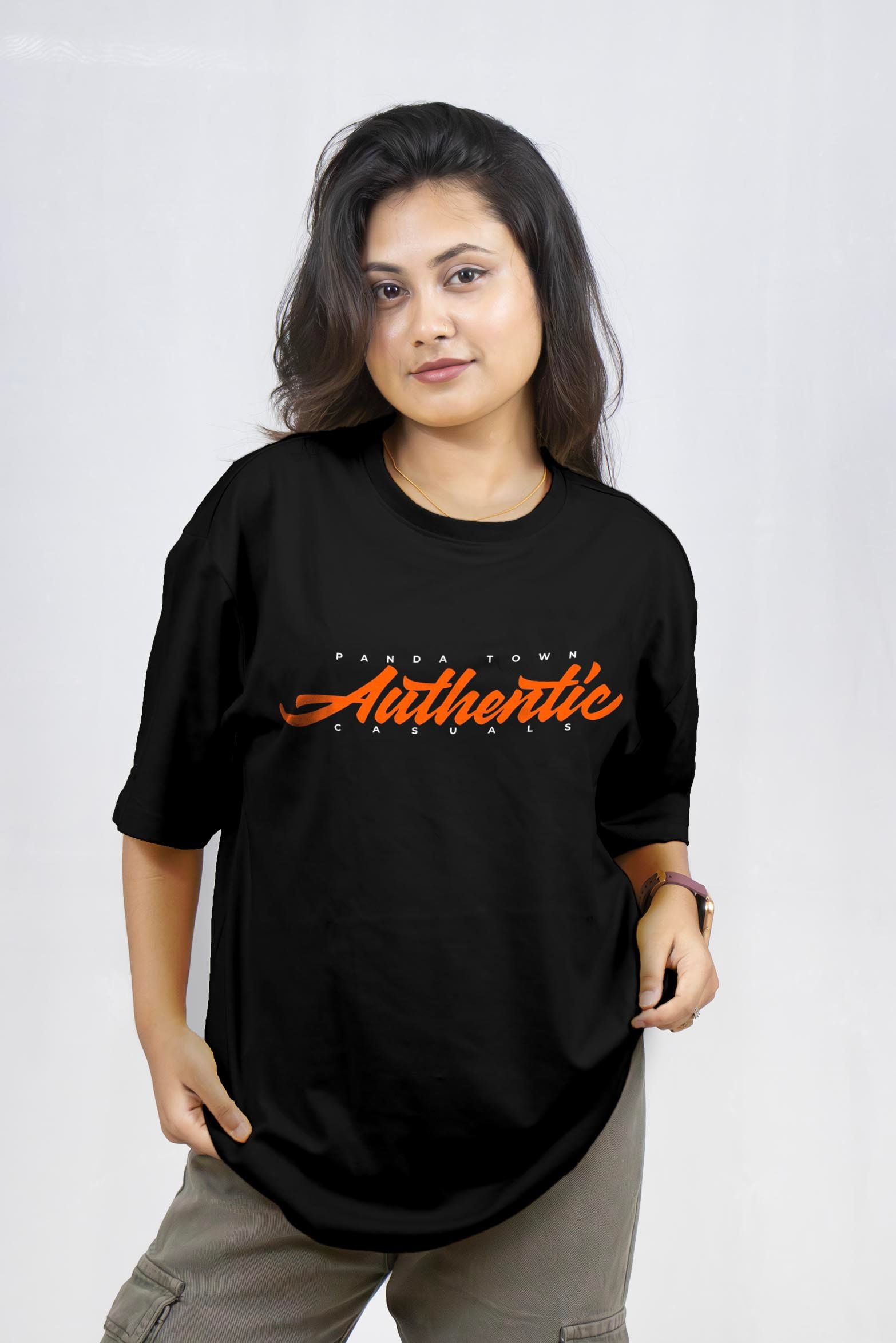 Authentic Casuals Velvet Printed Drop Shoulder T-Shirt