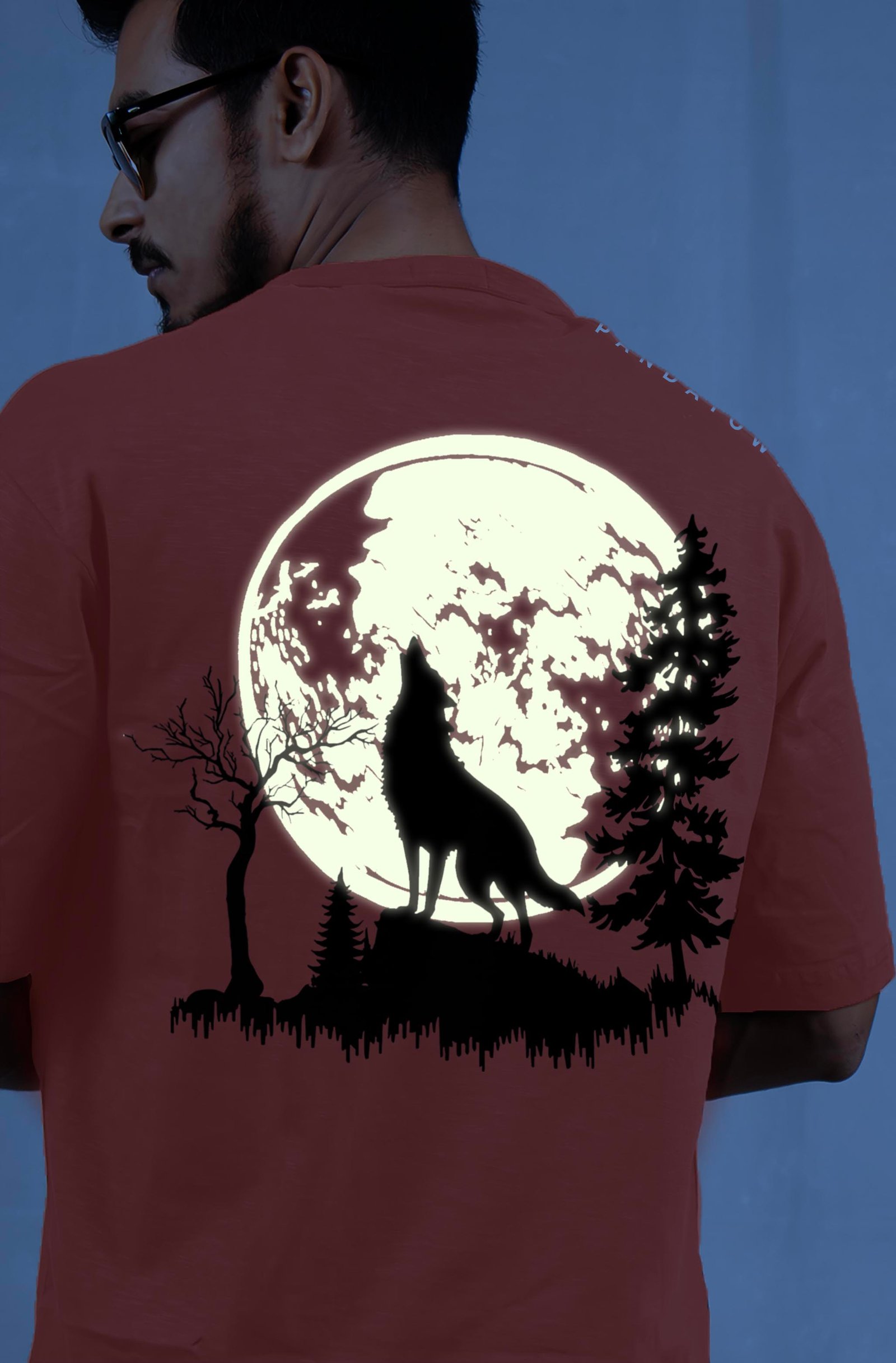 Honour Wolf Glow in the Dark Printed Drop Shoulder T-Shirt
