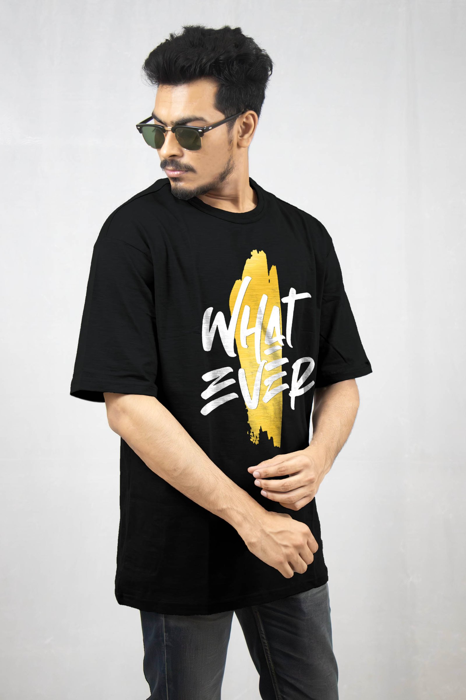 Whatever ! Golden Printed Drop Shoulder T-Shirt