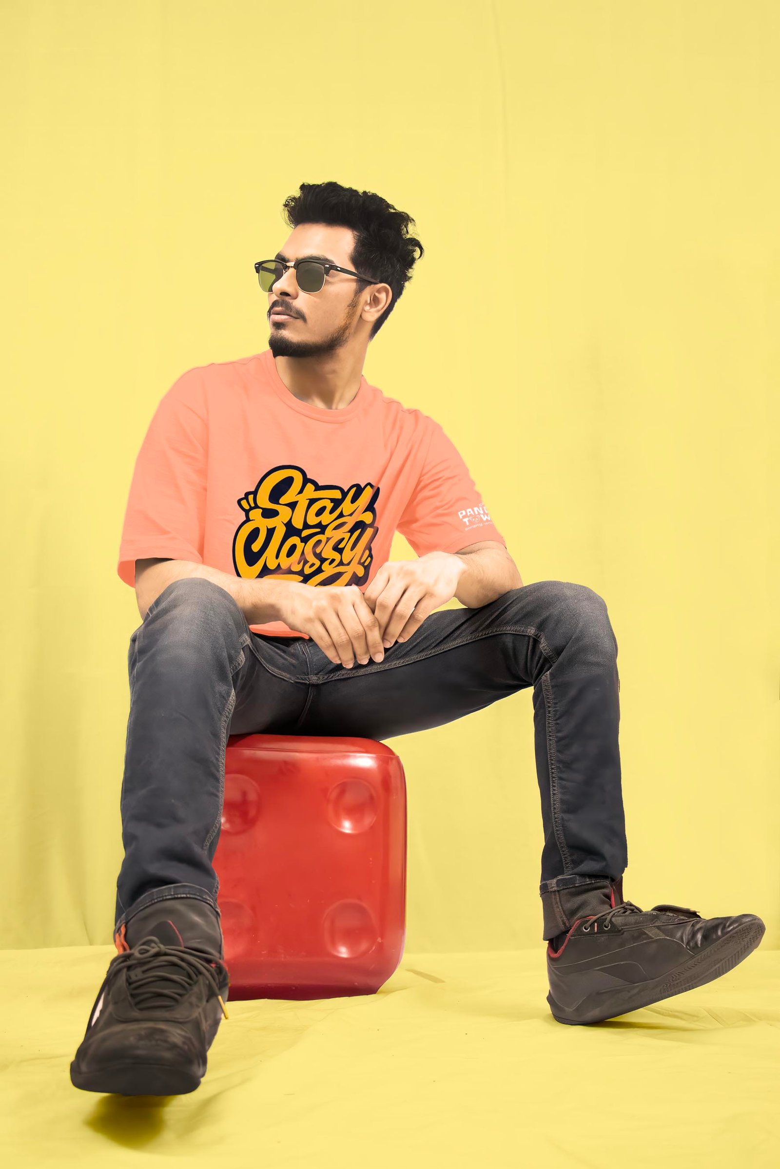 Stay Classy Velet Printed Drop Shoulder T-Shirt
