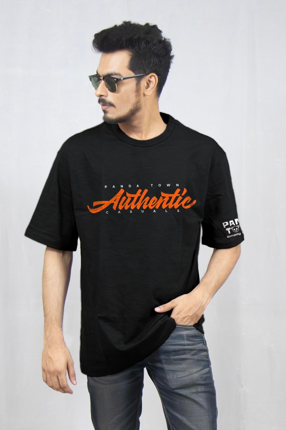 Authentic Casuals Velvet Printed Drop Shoulder T-Shirt