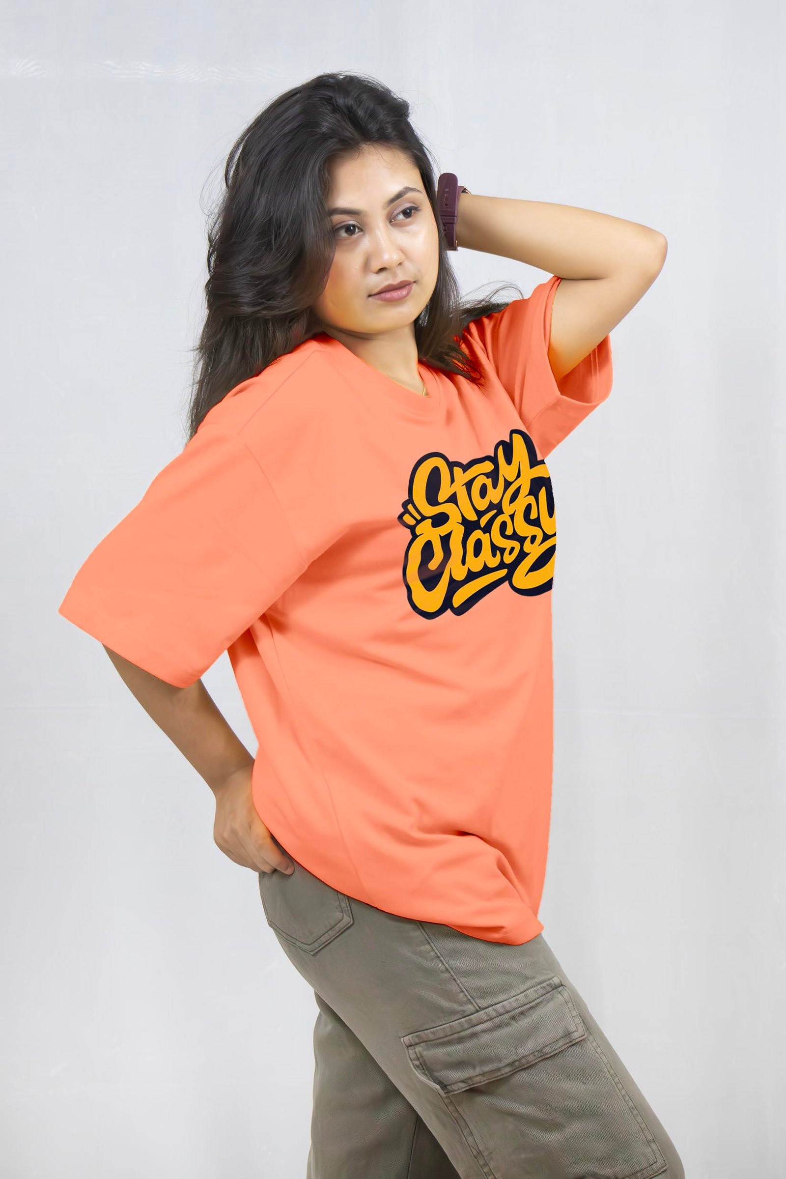 Stay Classy Velet Printed Drop Shoulder T-Shirt