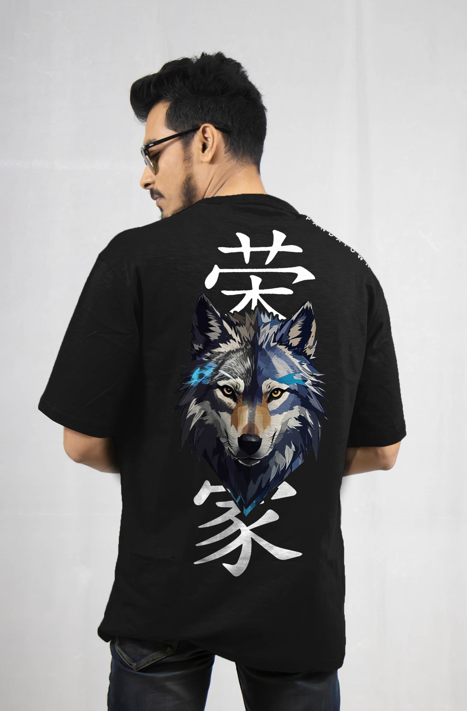 Wolf and Honour Back Printed Drop Shoulder T-Shirt