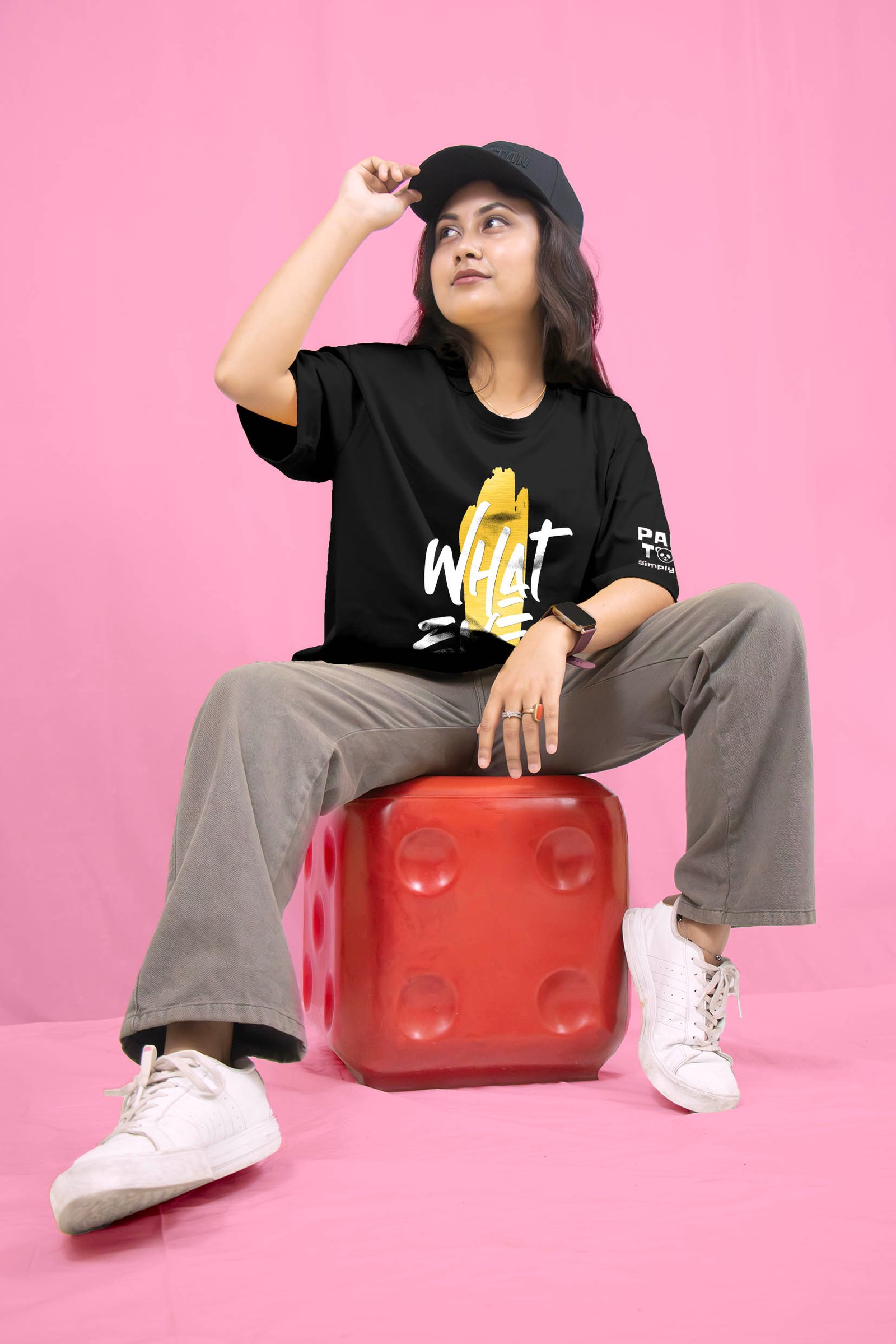 Whatever ! Golden Printed Drop Shoulder T-Shirt