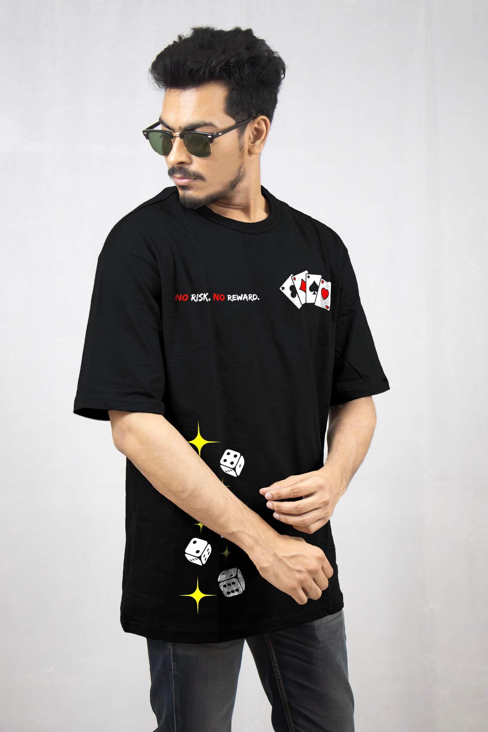 No Risk No Reward Printed Drop Shoulder T-Shirt