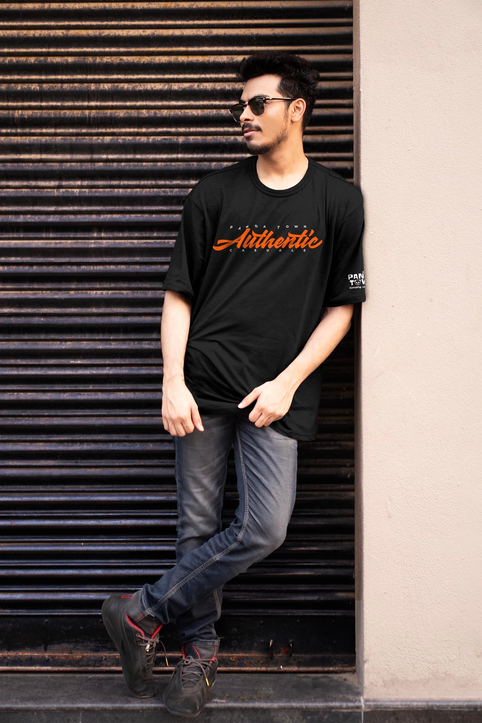 Authentic Casuals Velvet Printed Drop Shoulder T-Shirt