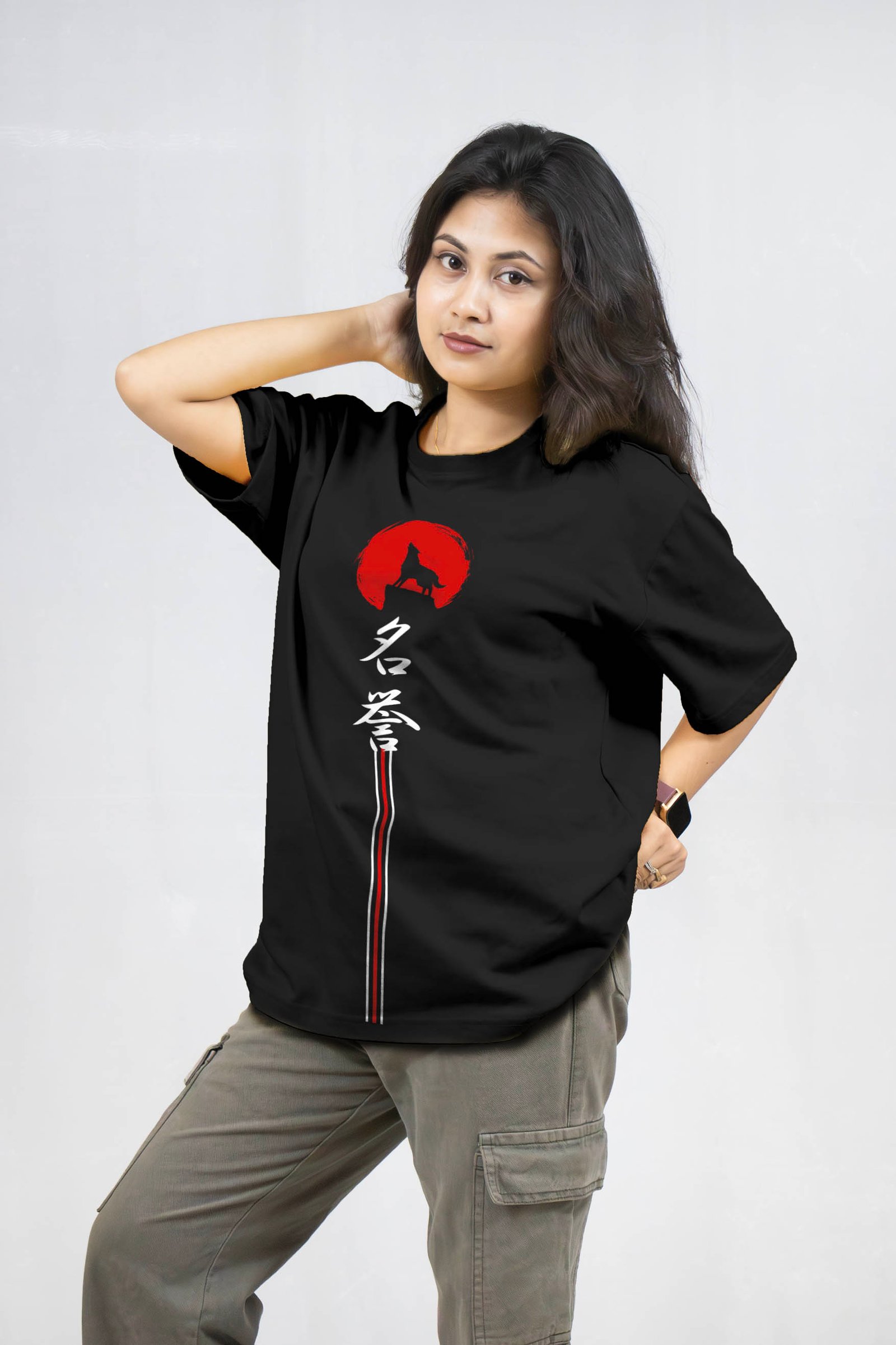 Wolf and Honour Back Printed Drop Shoulder T-Shirt