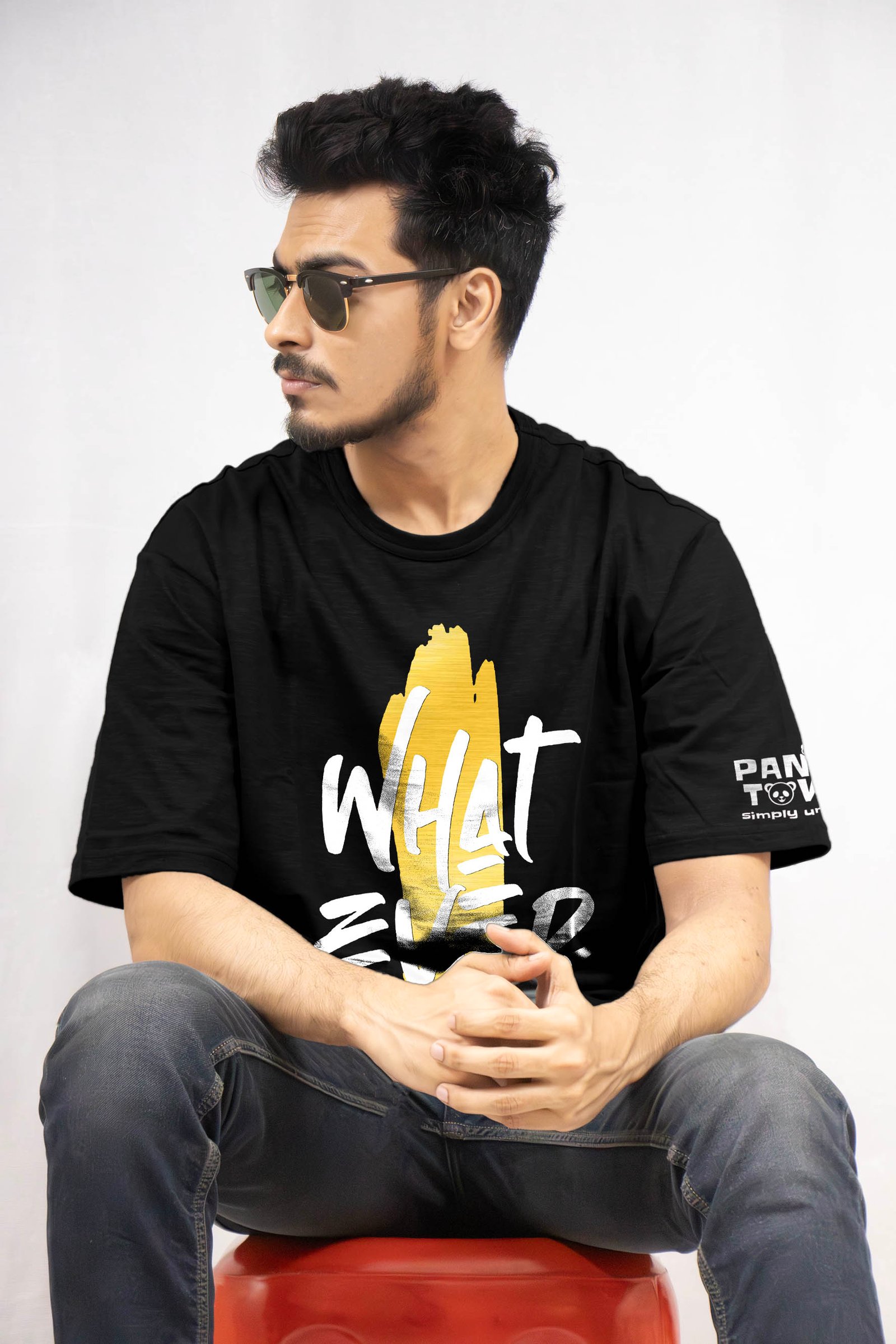 Whatever ! Golden Printed Drop Shoulder T-Shirt