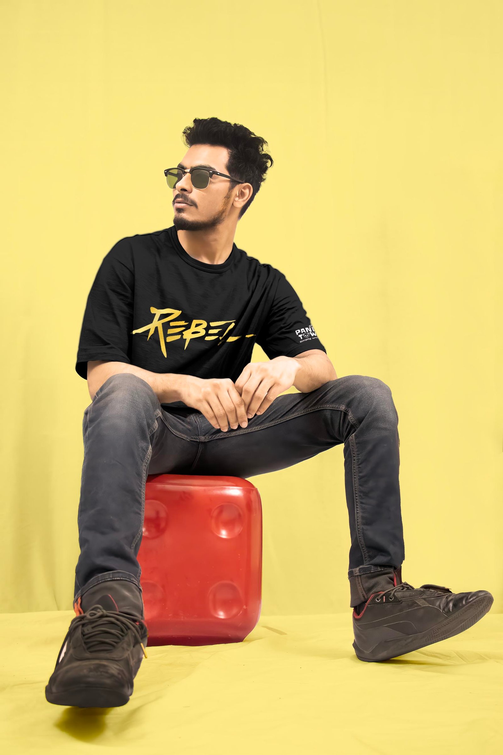 Rebel Metallic Gold Printed Drop Shoulder T-Shirt