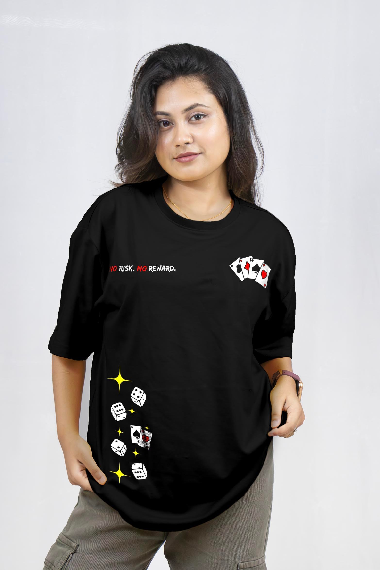 No Risk No Reward Printed Drop Shoulder T-Shirt