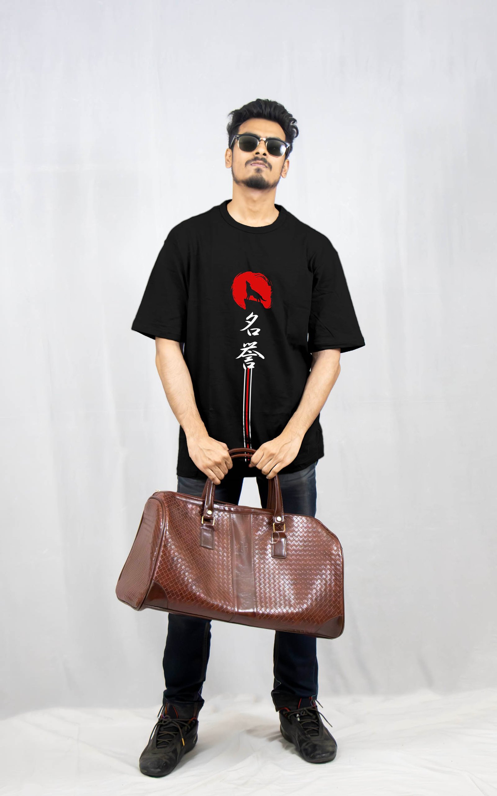Wolf and Honour Back Printed Drop Shoulder T-Shirt