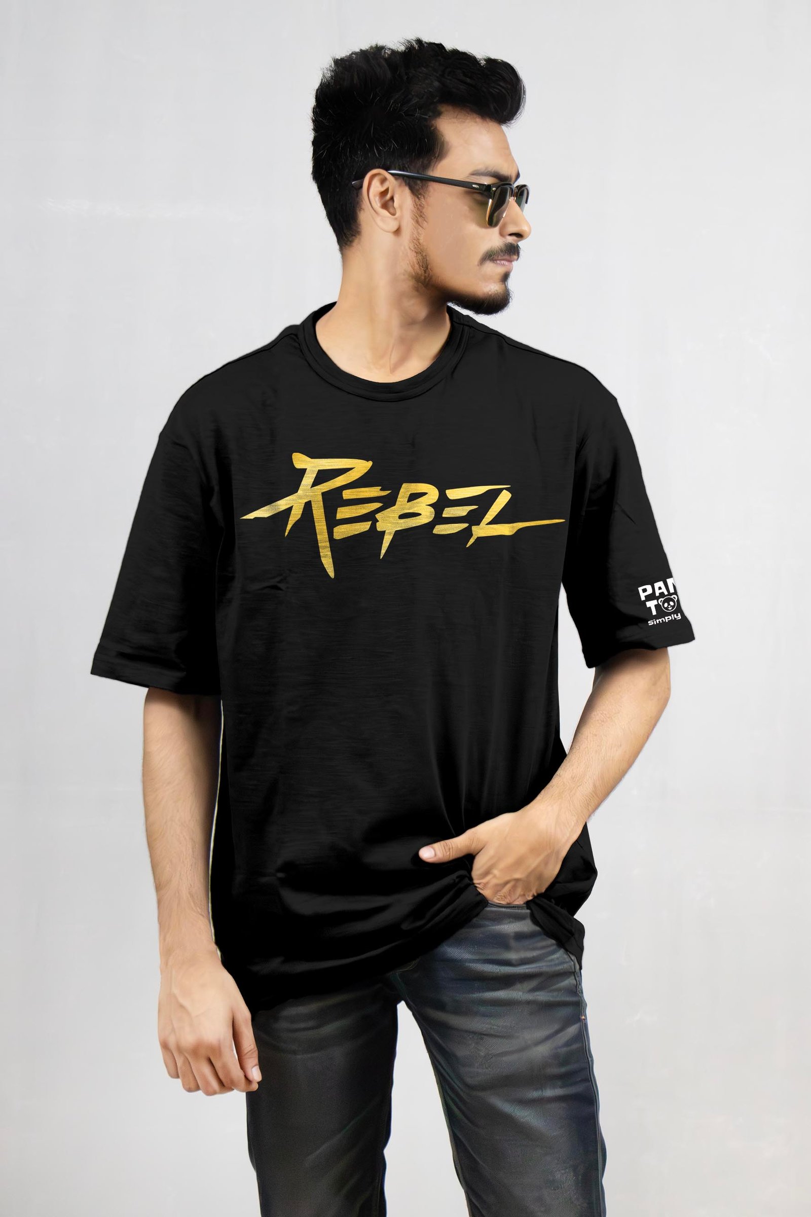 Rebel Metallic Gold Printed Drop Shoulder T-Shirt