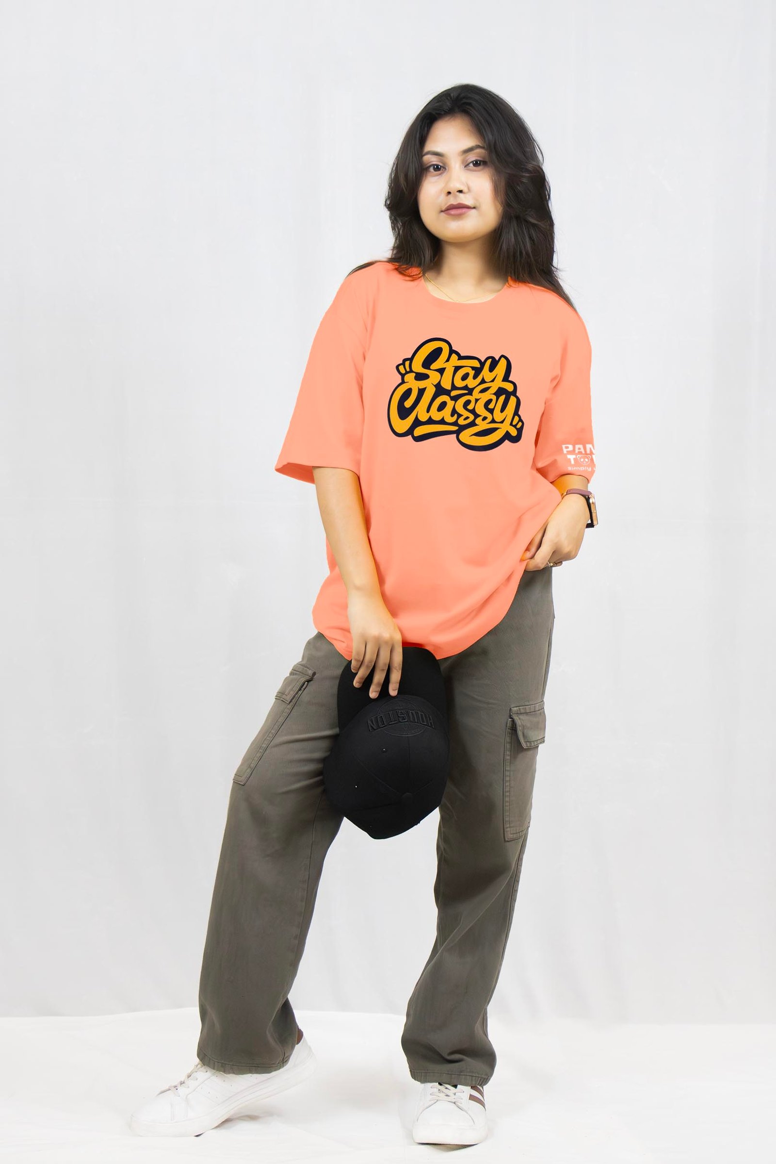 Stay Classy Velet Printed Drop Shoulder T-Shirt