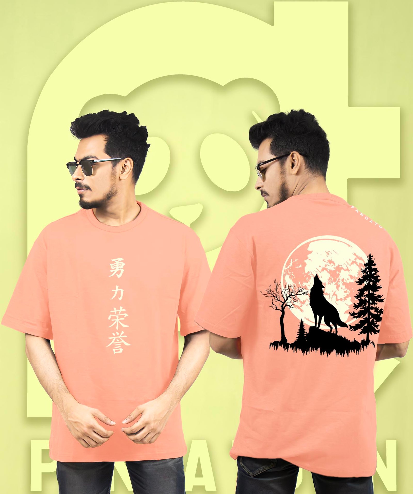 Honour Wolf Glow in the Dark Printed Drop Shoulder T-Shirt